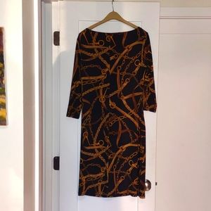 Ralph Lauren gold chain 3/4 sleeve stretch jersey, Sz 14